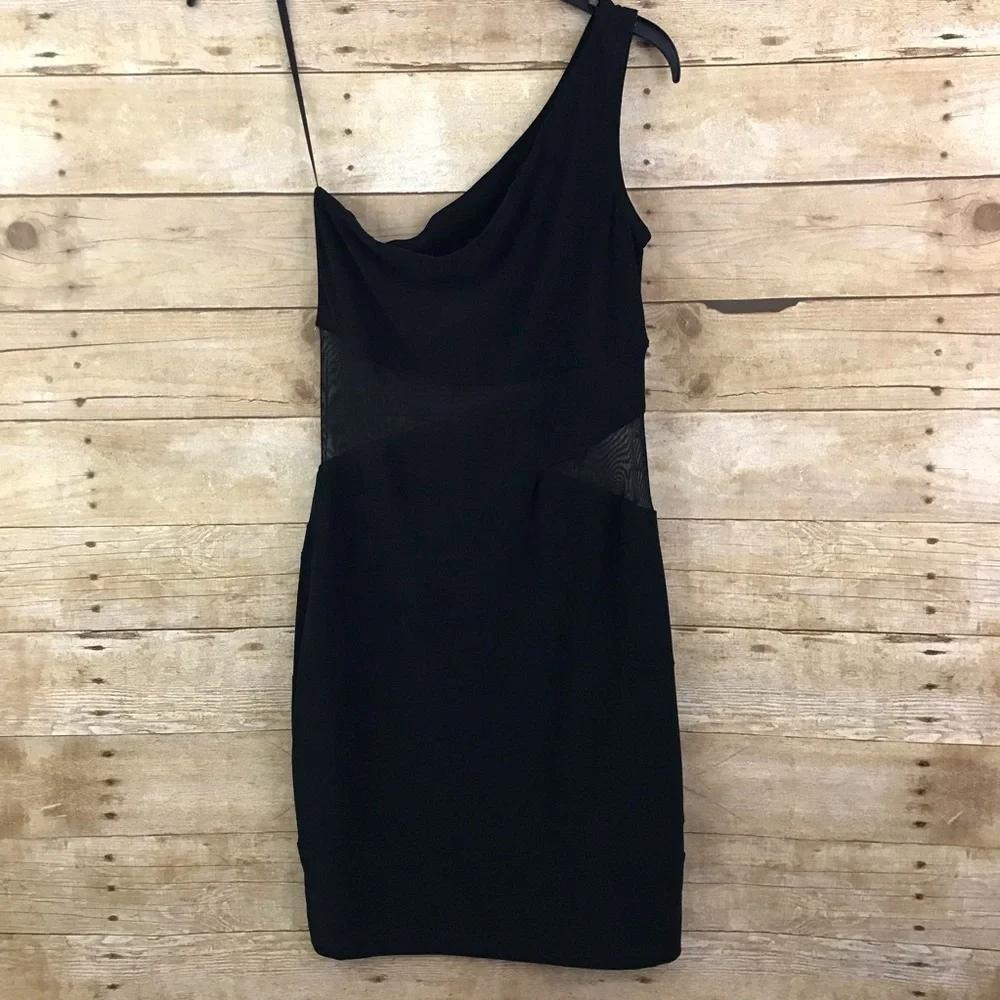 One Shoulder Mesh Cutout Bodycon Mini Dress Black Size 9/10 Women Y2K Night Out